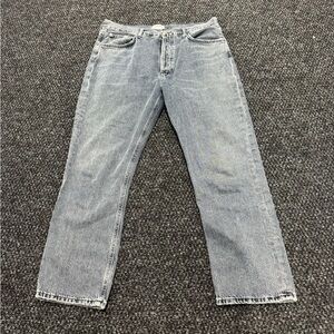 AGOLDE Riley Crop Jeans 31 Black Wash High Rise Straight Raw Hem